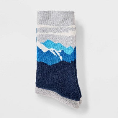 Boys' 2pk Mountain Print Outdoor Crew Socks - All In Motion Blue M