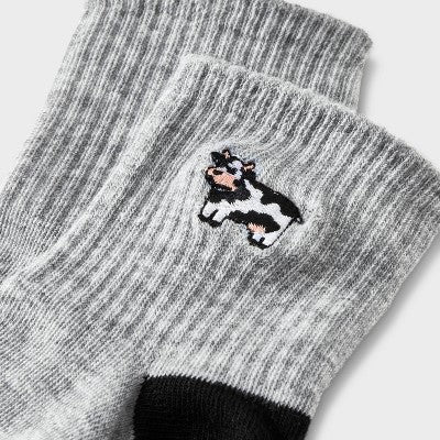 LOT OF 3 Women's Embroidered Cow Ribbed Ankle Socks 4-10