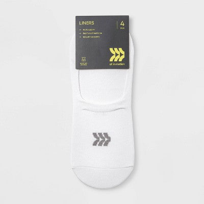 Women's Extended Size Lightweight 4pk Liner Athletic Socks - All In Motion White/Black 8-12
