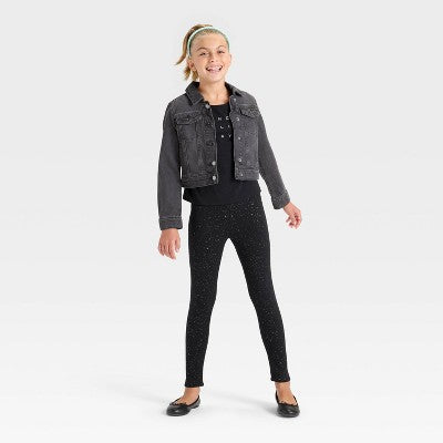 Girls' Cozy Leggings - Cat & Jack Black Sparkle S Slim