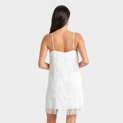 Women's Sleeveless Fringe Mini Dress - A New Day White S
