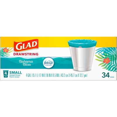 Glad ForceFlex MaxStrength Bahama Bliss Drawstring Trash Bags - Febreze Freshness - 4gal - 34ct